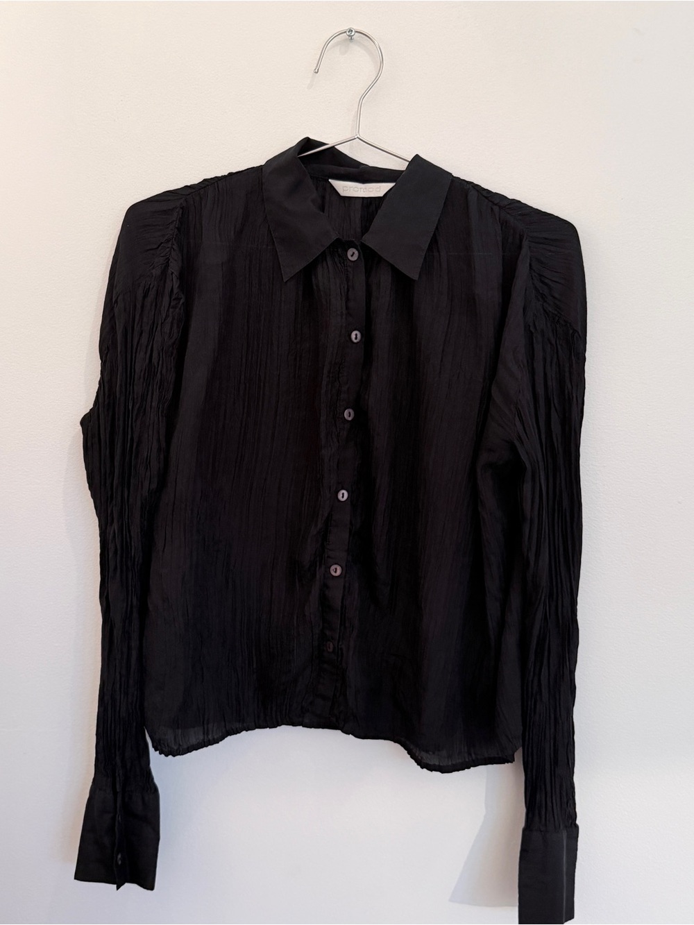 Vintage Black Pleated Button-Down Blouse